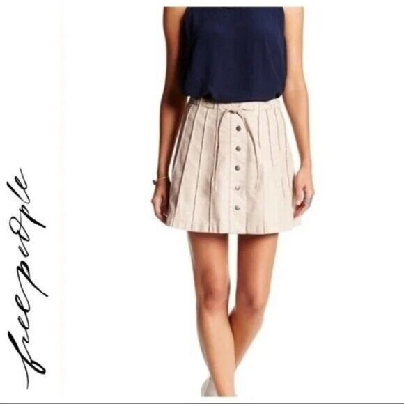 Free People Vegan Leather Beige Button Front A-Line Skirt Size 4 - Picture 1 of 6